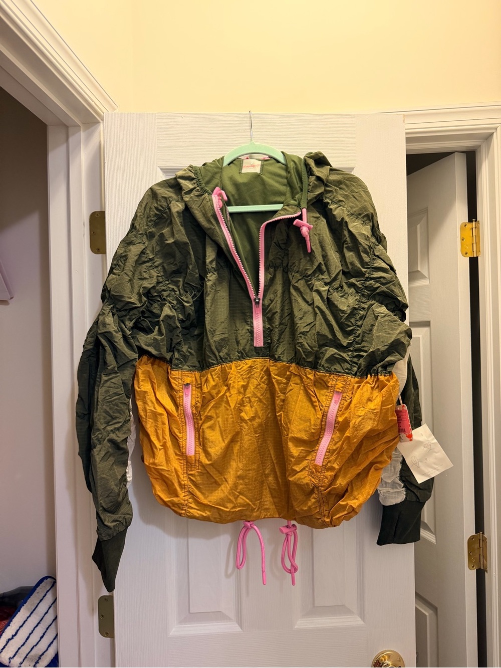 FP movement Colorblock Windbreaker Jacket - Olive & Mustard with Pink Trim